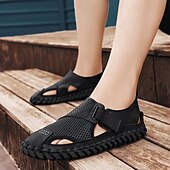 levne Pohodlné sandály-Pánské hnědé sandály z umělé kůže na suchý zip, stylová a nastavitelná outdoorová obuv pro běžné nošení v létě a dovolenou na pláži