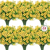 cheap Artificial Flower-24 Bundles Artificial Flowers for Outdoors Fake Silk Flowers UV Resistant Faux Plastic Plants for Spring Summer Garden Porch Window Box Table Vase Home Indoor Outdoor Decoration, Mixed