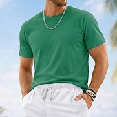 tanie podstawowe koszulki-Męskie Koszulki Koszulka 100% bawełny Krótki rękaw Półgolf Lato Wiosna Jednokolorowe Równina Dzianina Urlop Zabytkowe Podstawowy Gładkie Codzienny Dom Na zewnątrz Czarny Biały Rumiany róż Top Tee dla