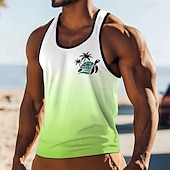 Недорогие バケーショントロピカルTシャツ-Мужская майка с изображением морской черепахи, пальмы, волны, тропического гавайского морского стиля, градиента, без рукавов, с U-образным вырезом, для летнего пляжного отдыха, серфинга, повседневной