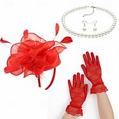 economico Fascinatori &amp; Cappelli-Set Derby Guanti Copricapo Collana con accessori Costume Per donna Mascherata Matrimonio Ascot Festival delle corse di cavalli Adulti Copricapo Guanti Orecchini