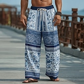 Χαμηλού Κόστους Ανδρικό εμπριμέ casual παντελόνι-Ανδρικά Φλοράλ Etnic Λουλούδια Παντελόνια Casual παντελόνι Φαρδύ παντελόνι Μεσαία Μέση Μπόχο Vintage ρετρό Σπίτι ΕΞΩΤΕΡΙΚΟΥ ΧΩΡΟΥ Διακοπές Ελαστική μέση με κορδόνι Παντελόνι σε σχήμα λινού με τσέπες