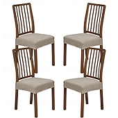  4 ks/1 sada potahů na sedadla do jídelny, elastické žakárové pruhy, kostkovaný design, dvojitý elastický potah na stoličku s přezkou a jazykem, protiskluzový potah na polštář na židli, sada pro