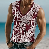 Χαμηλού Κόστους Tropická trička na dovolenou-Ανδρικά Τροπικό Φοίνικας καρύδας Μπλουζάκι Αμάνικο Κοντομάνικη μπλούζα 3D εκτύπωση Λαιμόκοψη V Πουκάμισο Τροπικό Υπαίθριο Διακοπές Χαβανέζα Θαλασσί Ρουμπίνι Βυσσινί Καλοκαίρι Άνοιξη Ρούχα Τ M L XL