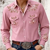 billige vestlige skjorter for menn-Herre 3D-utskrift Blomstermønster Blomster Western skjorte Skjorte med knapper Cowboyskjorte Langermet Vintage retro utendørs Ferie Vår Høst Aftæpning krage skjorter To lommer foran Rosa Beige
