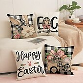 cheap Throw Pillows &amp; Covers-Set of 4 Happy Easter Bunny Egg Pillow Covers Linen Throw Cushion Covers Spring Holiday Decorative Sofa Home Pillow Covers