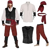 economico Outfit-Set Retrò Vintage Medievale Rinascimento Pantaloni Copricapo Gilet con accessori Lunghe Pirata Girocollo Costume Per uomo Halloween Carnevale Fiera Rinascimentale LARP Adulti Gilet Camicia Pantaloni