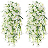 お買い得  造花-4個の吊り下げ式人工アサガオのつる、UV耐性造花、屋外用、玄関ポーチの庭の結婚式用の造花、造花のつる、夏の屋内屋外装飾