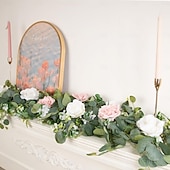 economico Fiore finti-4 mazzi di ghirlande di eucalipto artificiale da 5,9 piedi, ghirlande di finto dollaro d'argento, viticci con fiori bianchi, piante finte sospese in bosso per matrimoni, feste in casa, tavoli,