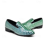 halpa Loafers-Miesten vihreät ja ruskeat käärmekuvioiset nahkaiset loaferit, slip-on-muodinmukaiset kengät yökerhoihin, juhliin ja rohkeisiin muotilausuntoihin
