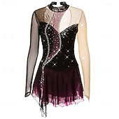 abordables Robes de Patinage Artistique-Figure Skating Dress Girls' Ice Skating Dress Violet Black Yellow Patchwork Open Back High Elasticity Training Competition Skating Wear Classic Crystal / Rhinestone Long Sleeve Ice Skating Figure
