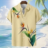 preiswerte Tropische Pflanzen-Herren Blumendruck Tropische Blumen Sommer Hawaiihemd Knopfhemd Alohahemd Kurzarm Hawaiianisch Urlaub Ferien Strandbekleidung Sommer Frühling Umlegekragen 3D-Druck Leinenähnliches Hemd Blau Rosa Grün
