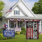 ieftine 250 de ani de la-Banner de grădină vintage cu steagul american, aniversare de 250 de ani a SUA (1776-2026), cu design roșu, alb și negru, pentru decor exterior