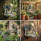 billige Utendørs vegghenger-Bigfoot fuglemater, vanntett utendørs skulptur med palmeskål &amp;skjult nøkkelhullshenger, tremontert/hengende hagedekor for fugletitting i hagen, for naturelskere