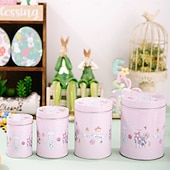 cheap Easter-4pcs/set Easter Pink Bunny Tin Storage Bucket, Metal Rabbit Candy Gift Packaging Can, Empty Treat Container Box