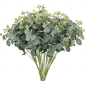 abordables Plantas y Vegetación Artificial-4 paquetes de tallos de eucalipto artificiales, hojas de eucalipto dólar de plata falsas, ramas verdes para arreglos florales. &amp;decoración del hogar