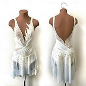 رخيصةأون فساتين التزلج الفني-فستان التزلج الراقص نسائي تزلج على الجليد الفساتين أبيض بقع فتح الظهر قابل للبسط التدريب منافسة ملابس التزلج كلاسيكي الكريستال / حجر الراين بدون كم التزحلق على الجليد الرقص على الجليد