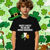 cheap St. Patrick's Tops-St. Patrick St. Paddy's Day Boys' 3D Graphic Letter T shirt Tee Short Sleeve 3D Print Summer Spring Sports Fashion Streetwear Kids 4-12 Years Crew Neck Casual Daily Outdoor Regular Fit