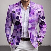 preiswerte Herren bedruckte Blazer-Herren Geometrisch Blazerjacke Mantel Mode Bequem Atmungsaktiv Künstlerisch Lässig Lässig Täglich Party-Abendmode 3D-Druck Knöpfe Mehrere Taschen Herbst Winter Frühling Flacher Kragen Langarm Blau