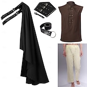 abordables Tenues-Médiéval Renaissance Costume élégant Guerrier Chevalier Viking Déguisement Homme Viking Fantaisie Halloween Carnaval Performance LARP Foire de la Renaissance Adulte Chemise Pantalon Ceinture