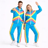 baratos Conjuntos-Hippie Anos 80 Estilo de rua Calças Roupa Jaqueta Manga Comprida Discoteca Geométrica Fantasia Unisexo Fantasia de Carnaval Baile de Máscaras Casual Dia a Dia Festas &amp; Noite Adulto Blusa Calças