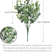 abordables Flores artificiales-4 piezas de eucalipto artificial en aerosol, tallo de vegetación falsa, rama de eucalipto dólar de plata falso para decoración del hogar de granja &amp;fiesta temática de la jungla