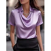 cheap Plain Blouses-Women's Shirt Blouse Ruched Solid Color Elegant Vacation Party Sleeveless Cowl Neck Regular Tops Daily Outdoor Office Light Blue claret Large quantities of stock available Maximum size weight: 118
