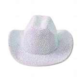 preiswerte Partybedarf-Neongrüner Strass-Cowboyhut für Damen, glitzernder Weltraum-Cowgirlhut mit funkelnden Kristallen, Disco-Partyhut für Musikfestivals, Junggesellinnenabschiede, Kostümaccessoires zum St. Patrick's Day