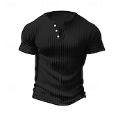 ieftine Tricou din tricot cu nervuri-Bărbați Tricou Cămașă musculară Tricou din tricot cu nervuri Tee Top Manșon scurt Mânecă scurtă În V Henley Vară Primăvară Toate Sezoanele Simplu Pit Strip Modă Designer De Bază Nasturi Casual