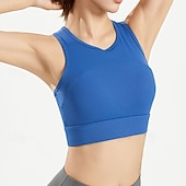 baratos Sutiã Esportivo-Mulheres Sustentação Média Regata com Bojo Sutiã de corrida Delgado Good Top Acolchoado Academia Exercício Corrida Leve Elástico Respirável Preto Branco Azul Retalhos