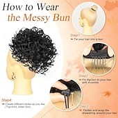 levne Drdoly-Nedbalý drdol pro ženy, 25 cm kudrnatý drdol, volné vlny, syntetické prodloužení vlasů, elastický stahovací drdol se šňůrkou pro každodenní použití (černý) 25 cm