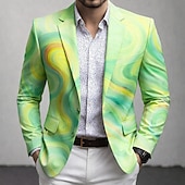 ieftine Sacouri imprimate pentru bărbați-Bărbați Geometică Jachetă blazer Palton Comfortabil Respirabil Artistic Casual Casual Zilnic Petrecere Imprimare 3D Nasturi Multi Buzunare Toamna iarna Vară Cresătură Manșon Lung Albastru piscină Mov
