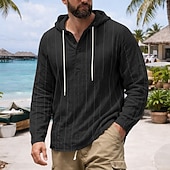 economico Vacanza-Per uomo Camicia Camicia di lino Camicia Estiva Abbigliamento da spiaggia Camicia con cappuccio Camicie a righe Tinta unica Casuale Vacanza Nero Bianco Blu marino Cachi Manica Lunga Felpa con