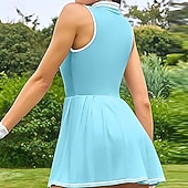 cheap Women's Tennis Dress-Women's Patchwork Petit Tennis Dress Tennis Dress with Built in Shorts and Bra Sports Dress Sleeveless Zip Up Pocket Elastic Sweat-Wicking Breathable Tennis Running Fitness Dress Black White Wine