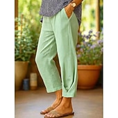  Damen Kunstbaumwollleinen Freizeithose Sommerhose Gerade Urlaub Basic Lässig Volle Länge Hohe Taille Einfach Tasche Bequem Weich Mikroelastisch Täglich Outdoor Straße Blau Weiß Hellgrün Himmelblau