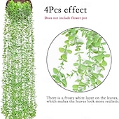 お買い得  人工植物と緑-人工ユーカリのつる4本、フェイクグリーン吊り下げ式つる植物、天井装飾、リビングルーム、エアコンパイプラッピング、ホームデコレーション