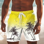 お買い得  熱帯植物と花-男性用 ココナッツの木 グラデーションカラー 熱帯植物 スイムトランク スイムショーツ ボードショーツ ミディアムウエスト ハワイアン ビーチでの休暇 サイドポケット メッシュライニング 伸縮性のあるドローストリングウエスト デザイナー 衣類