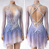 abordables Vestidos de Patinaje Artístico-Vestido de patinaje artístico Mujer Patinaje Sobre Hielo Vestidos Azul blanco Retazos Espalda Abierta Elástico Entrenamiento Competición Ropa de Patinaje Clásico Cristal / Strass Manga Corta Manga