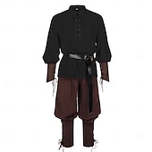 tanie stroje-Średniowieczne Renesansowa Wymyślny kostium Długie rękawy Pirat Wiking Strój na bal maskowy Męskie Wiking Piracki Halloween Karnawał Spektakl LARP Ren Faire Dla dorosłych Koszula Spodnie Pas