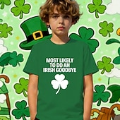 cheap St. Patrick's Tops-St. Patrick St. Paddy's Day Boys' 3D Graphic Four Leaf Clover Funny Slang 67 T shirt Tee Short Sleeve 3D Print Summer Spring Sports Fashion Streetwear Kids 4-12 Years Crew Neck Casual Daily Outdoor