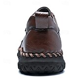 cheap Casual Lace-Up Shoes-Men's Brown Hand-Stitched Faux Leather Hiking Shoes – Rugged Casual Footwear for Outdoor Trekking &amp; Daily Street Style