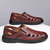 economico Sandali casual-sandali da uomo marroni senza lacci, tomaia traspirante con design casual, comodi per avventure all'aria aperta, abbigliamento casual e attività estive