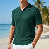 economico Polo classica da uomo-Per uomo Polo Testurizzato Casuale Affari Colletto Polo a Coste Manica Corta Moda Essenziale Tinta unica Testurizzato Bottoni Estate Primavera &amp; Autunno Vestibilità regolare Nero Marrone Verde Blu