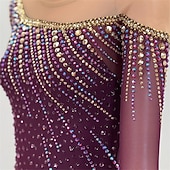 cheap Figure Skating Dresses-Figure Skating Dress Girls' Ice Skating Dress Fuchsia Patchwork Open Back Stretchy Training Competition Skating Wear Classic Crystal / Rhinestone Long Sleeve Ice Skating Figure Skating