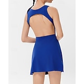 cheap Women's Tennis Dress-Women's Solid Colored Petit Tennis Dress Tennis Dress with Shorts Sports Dress Sleeveless Pocket Elastic Breathable Tennis Running Fitness Dress Tracksuit Black White Pink Tennis Clothing
