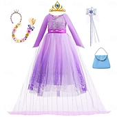 abordables Costumes pour filles-Semaine du livre 2026 La Reine des Neiges Glacial Conte de Fées Princesse Anna Robe de demoiselle d'honneur Costume de soirée à thème Robes en tulle Cosplay for Fille Enfant Noël Carnaval Mascarade