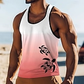 abordables T-shirts tropicaux de vacances-Camiseta sin mangas con estampado de tortuga marina, flor de hibisco, estilo hawaiano tropical, estilo náutico, degradado, cuello en U, para verano, playa, vacaciones, surf, ropa informal, tallas S,