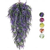 baratos Flor artificial-Conjunto de 4 arranjos de flores artificiais para pendurar, trepadeiras artificiais para exterior, resistentes aos raios UV, decoração de fundo para jardim, varanda, janela, pátio, vasos suspensos,