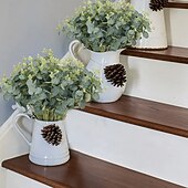 abordables Plantas y Vegetación Artificial-4 paquetes de tallos de eucalipto artificiales, hojas de eucalipto dólar de plata falsas, ramas verdes para arreglos florales. &amp;decoración del hogar