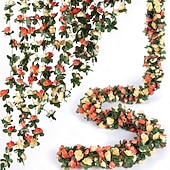 voordelige Kunstbloemen-8 stuks x 2,5 meter bloemenslinger van kunstmatige rozen met groene bladeren, hangende neprozenslinger voor kamer, feest, huis, bruiloft, verjaardag, kerst, muur, boogdecoratie, lente roze bloemen